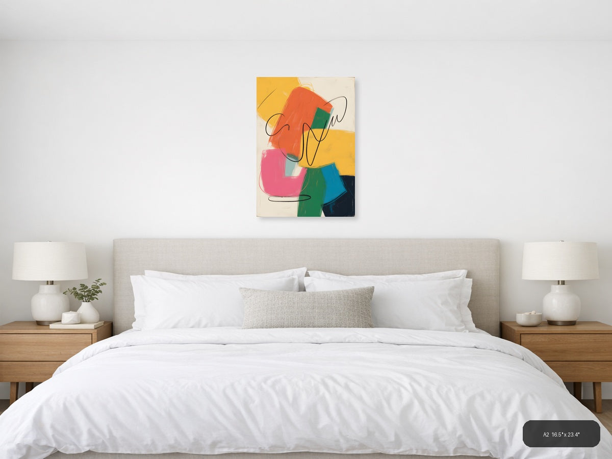 Colorful Abstract Shapes with Line Art Wall Art — A2 / Bedroom