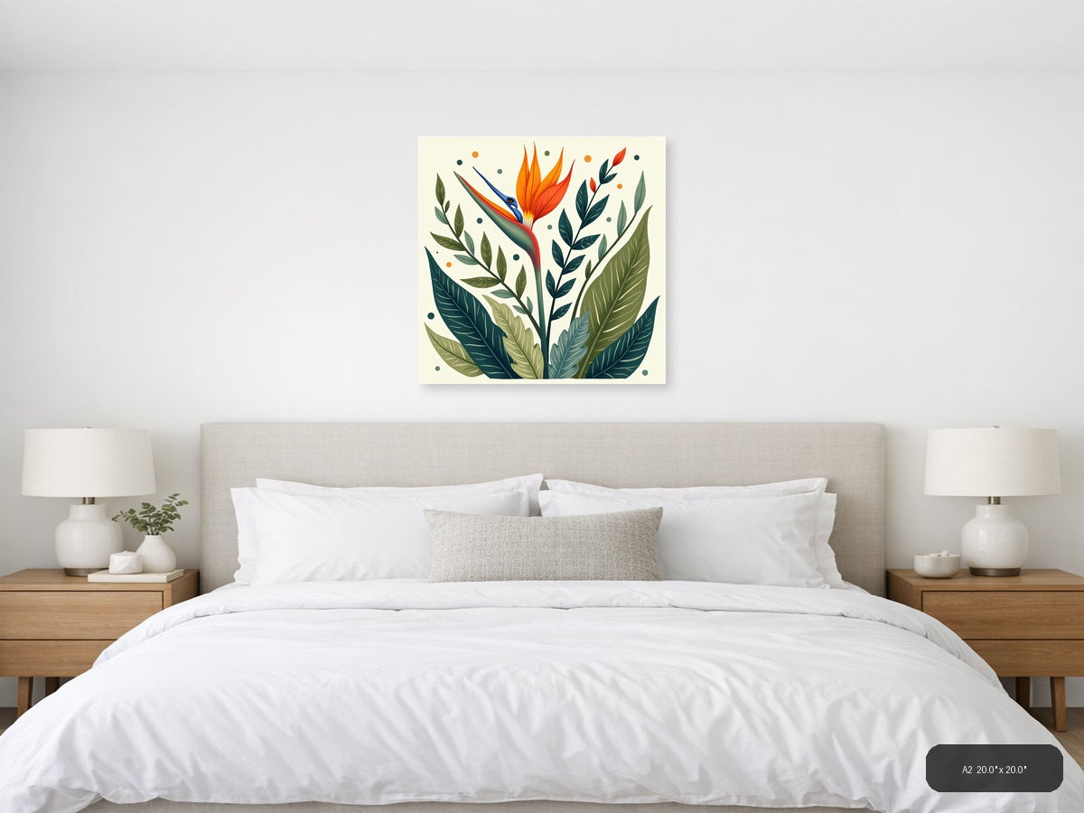 Bird of Paradise Botanical Illustration Square Wall Art — A2 / Bedroom
