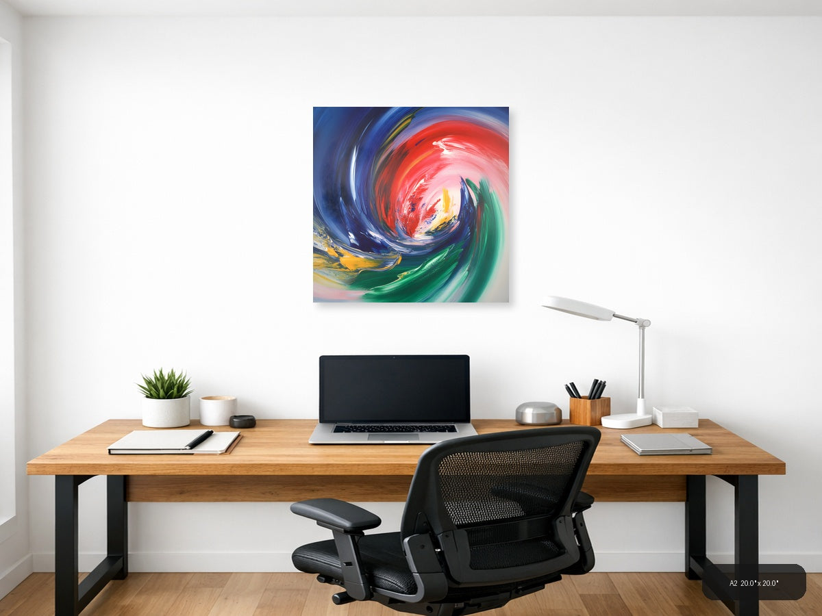 Vibrant Abstract Swirl Red Blue Green Yellow Wall Art — A2 / Office