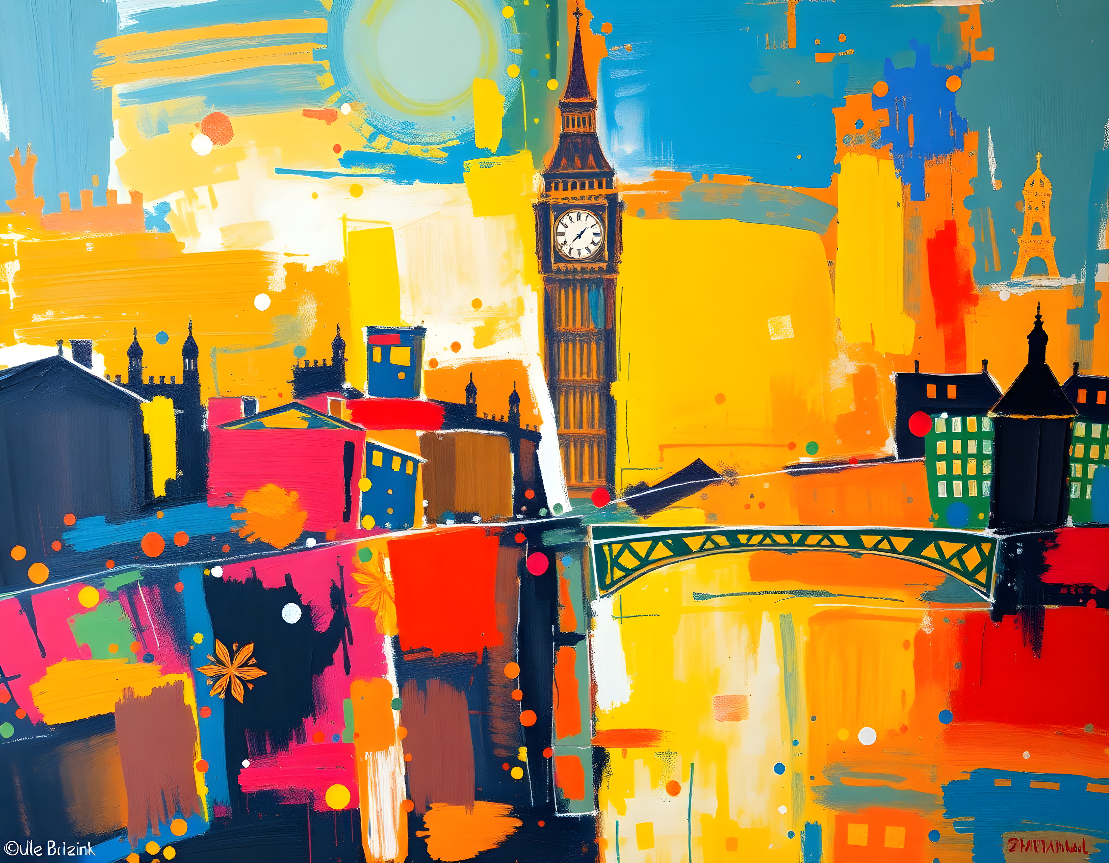 Abstract London Big Ben Cityscape Colorful Wall Art