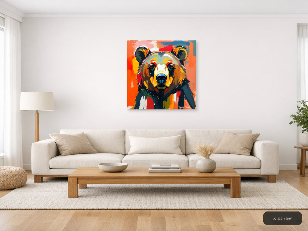 Colorful Abstract Bear Portrait Modern Wall Art — A2 / Living Room