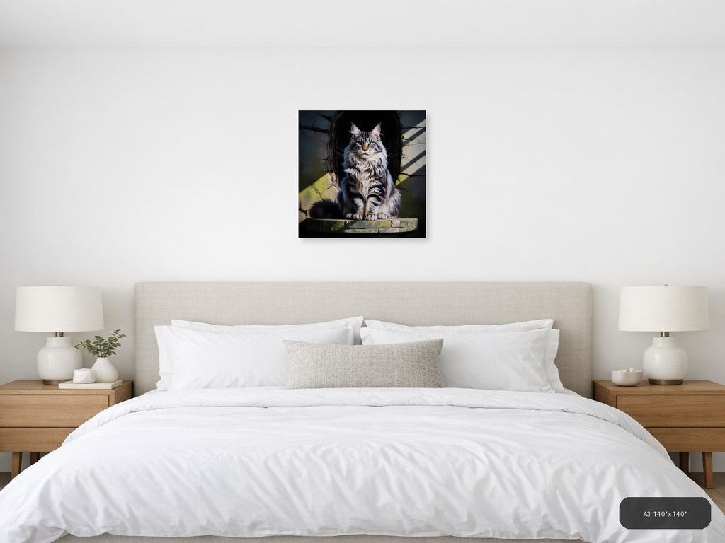 Majestic Long-Haired Cat Portrait Photography Wall Art — A3 / Bedroom