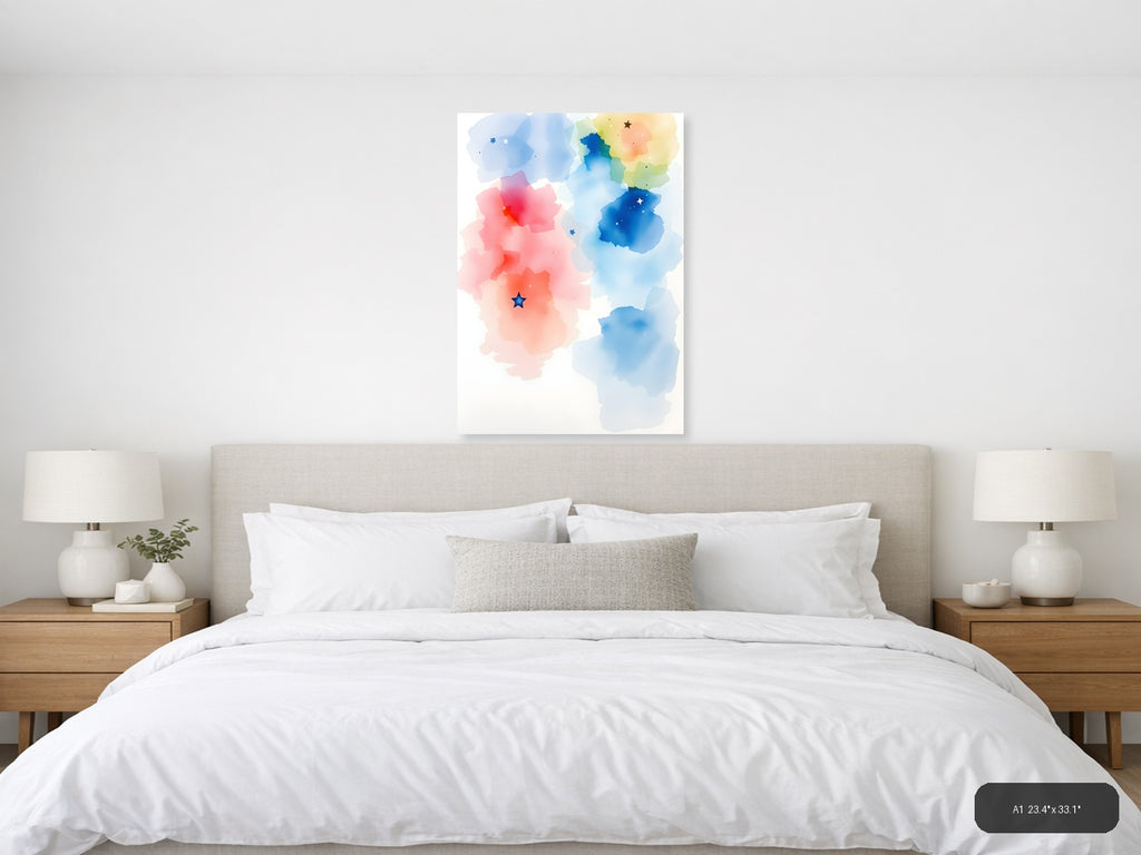 Abstract Watercolor Map with Stars Wall Art — A1 / Bedroom