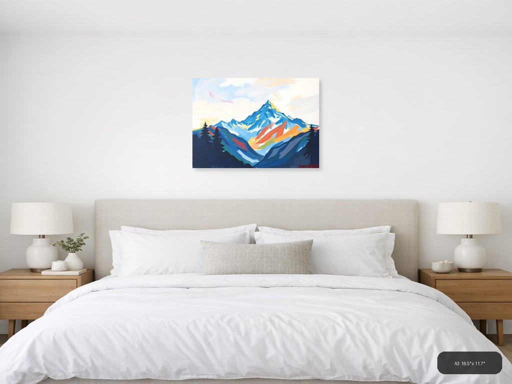 Abstract Mountain Peak with Colorful Valleys Wall Art — A3 / Bedroom
