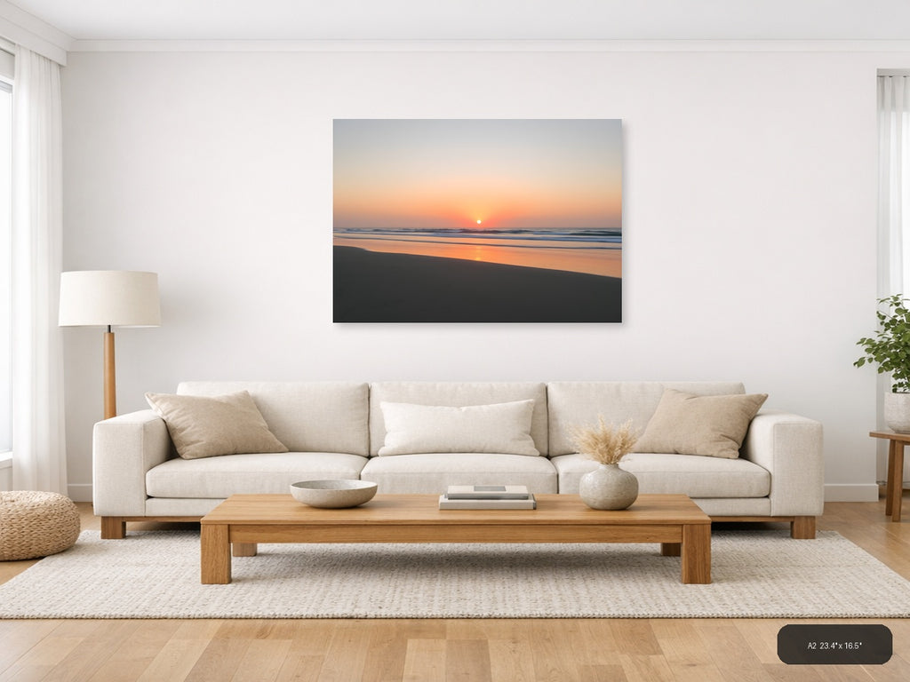 Minimalist Ocean Sunrise Beach Landscape Wall Art — A2 / Living Room
