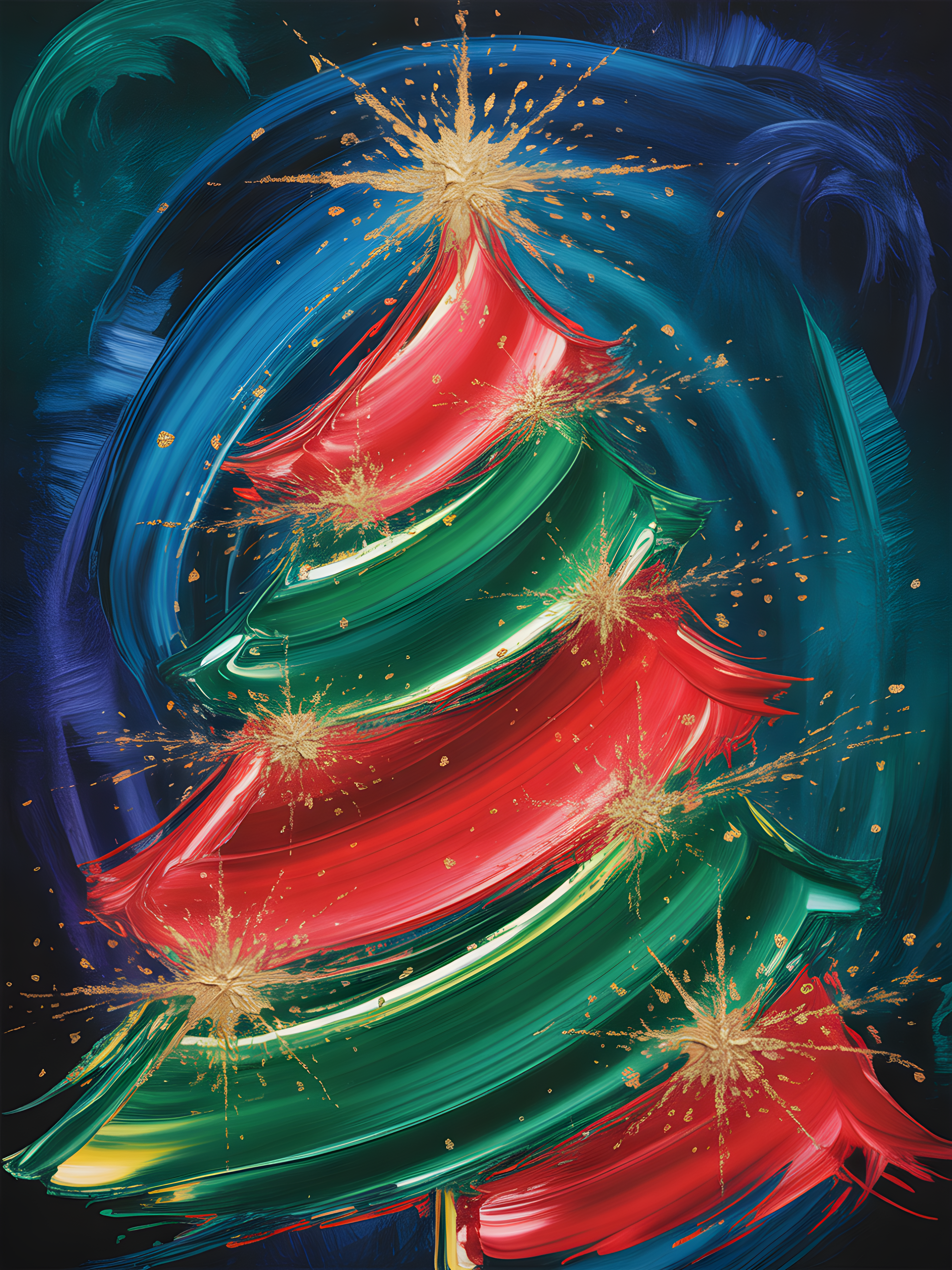 Abstract Christmas Tree Gold Sparkle Wall Art