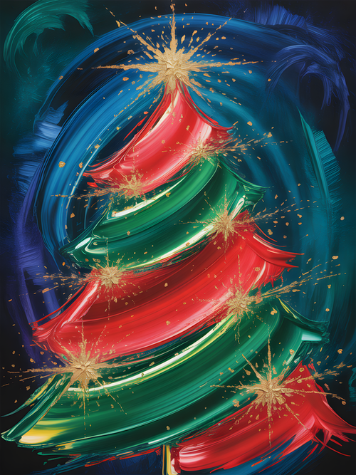 Abstract Christmas Tree Gold Sparkle Wall Art