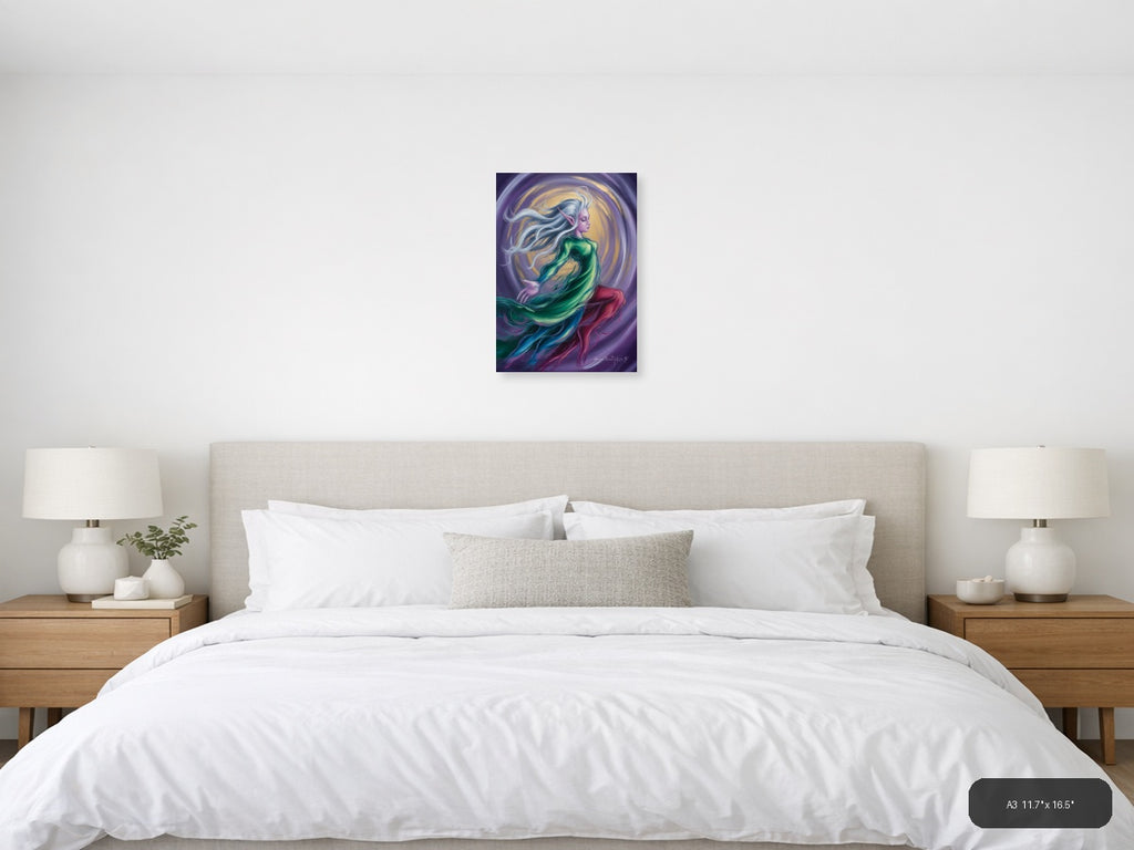 Abstract Ethereal Woman with Flowing Hair Portrait Wall Art — A3 / Bedroom