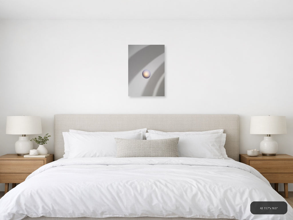 Minimalist Pearl Sphere with Light Rays Wall Art — A3 / Bedroom