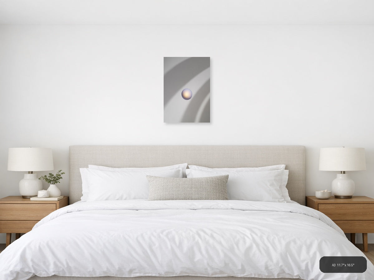 Minimalist Pearl Sphere with Light Rays Wall Art — A3 / Bedroom