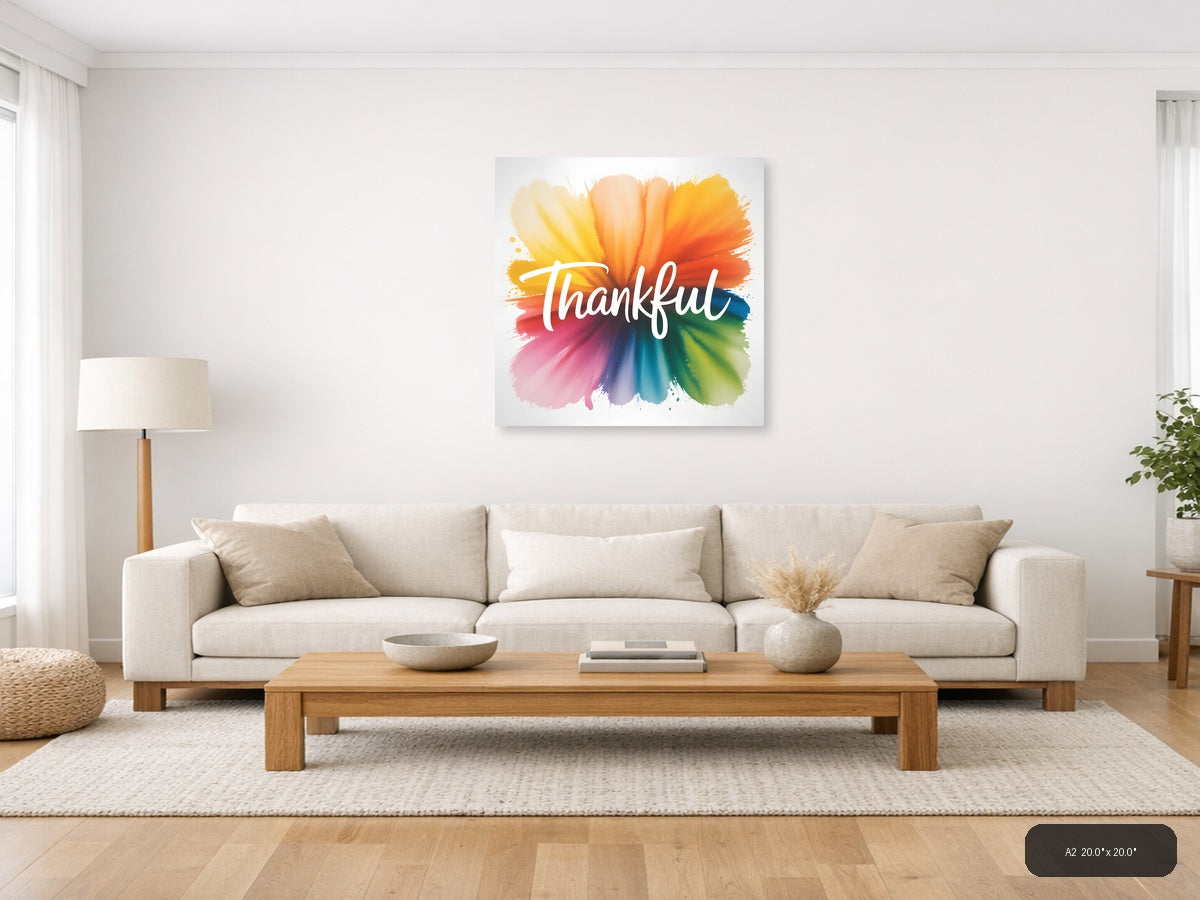 Thankful — Watercolor (Square) Canvas Print | Watercolor Wall Art | A4 A3 A2 A1 — A2 / Living Room