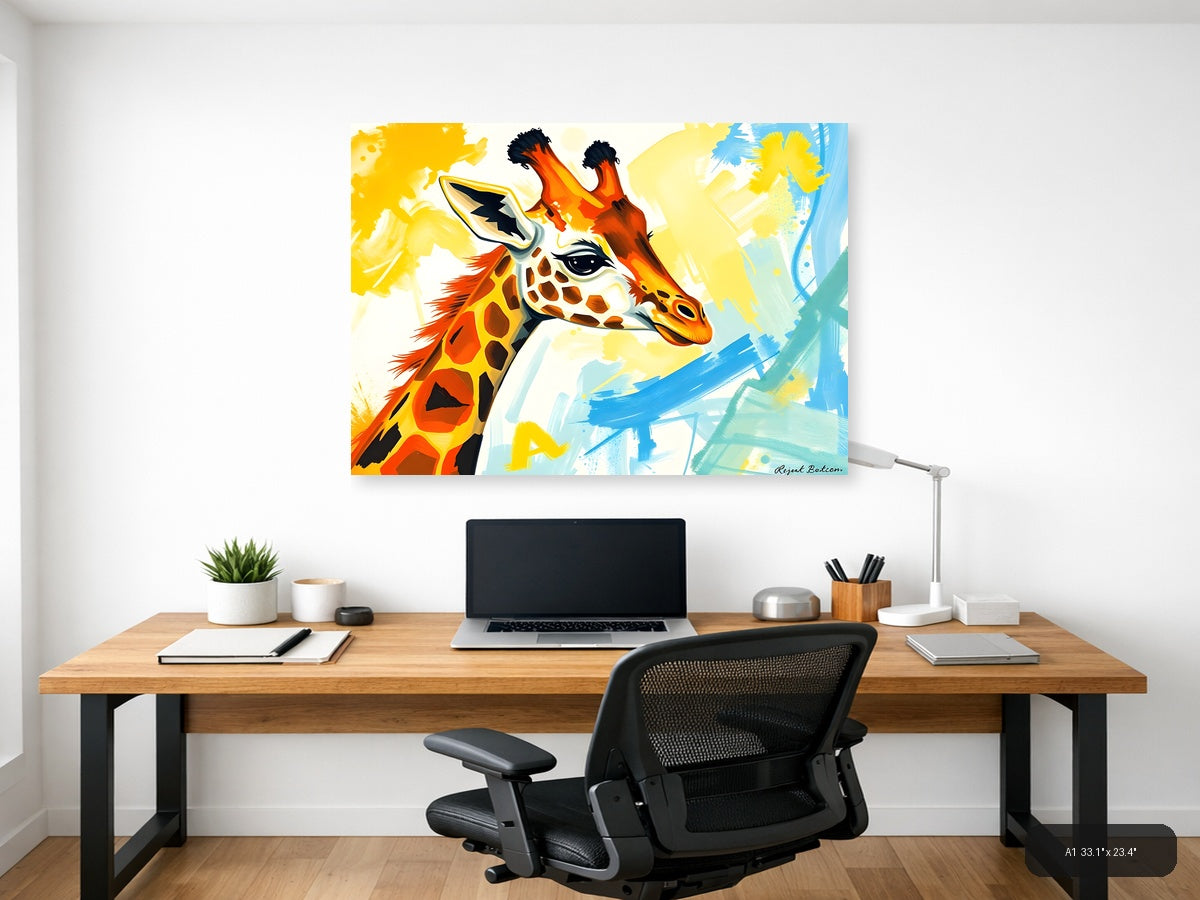 Vibrant Abstract Giraffe Portrait Modern Wall Art — A1 / Office
