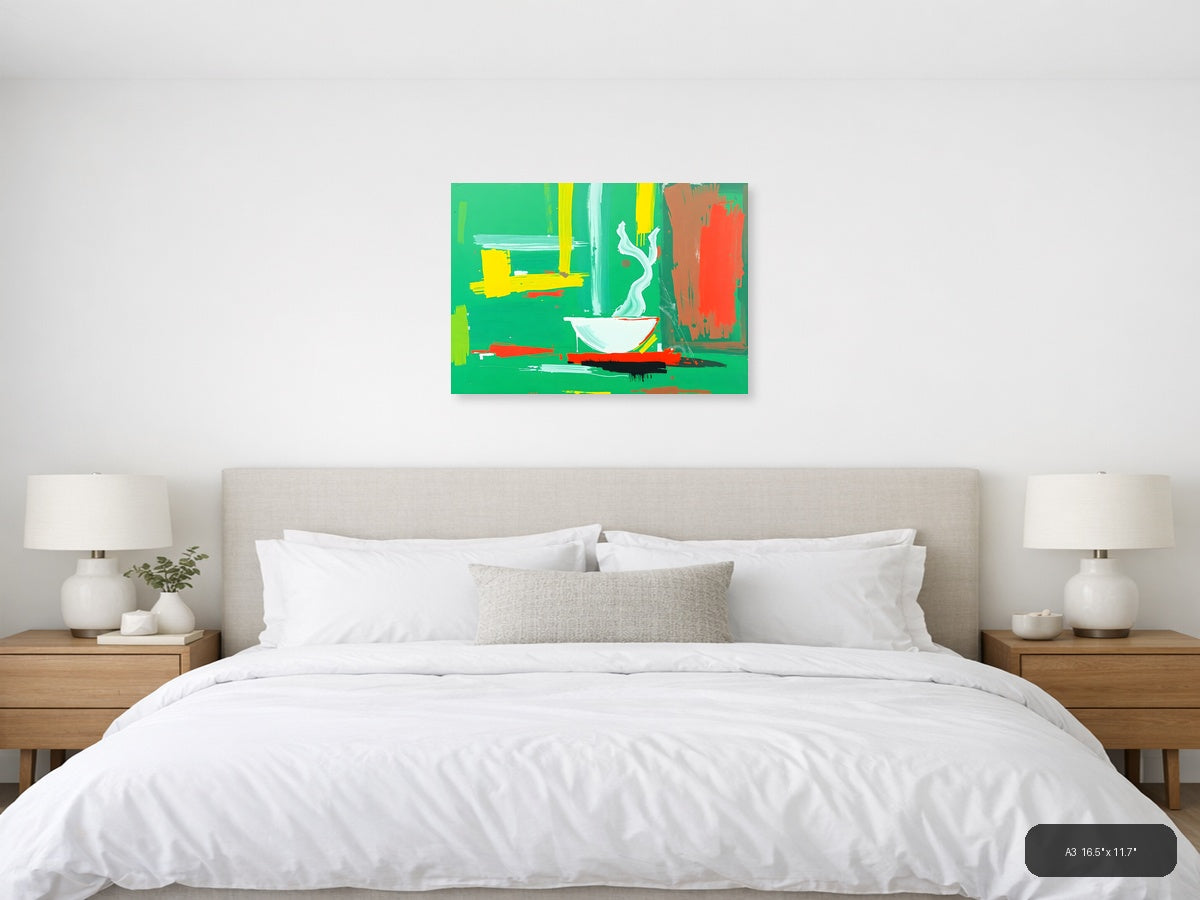Abstract Bathroom Sink Bowl Green Modern Wall Art — A3 / Bedroom