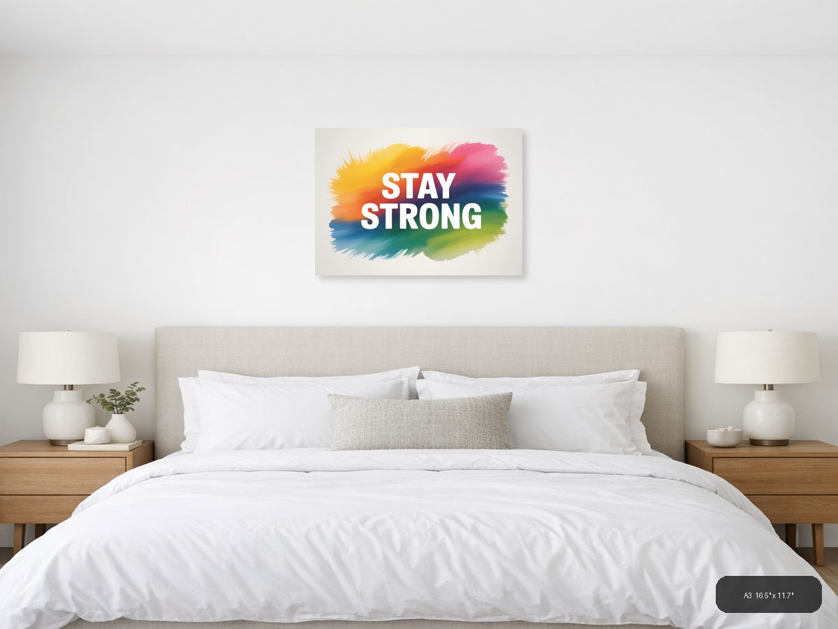 Stay Strong Watercolor Rainbow Gradient Wall Art — A3 / Bedroom