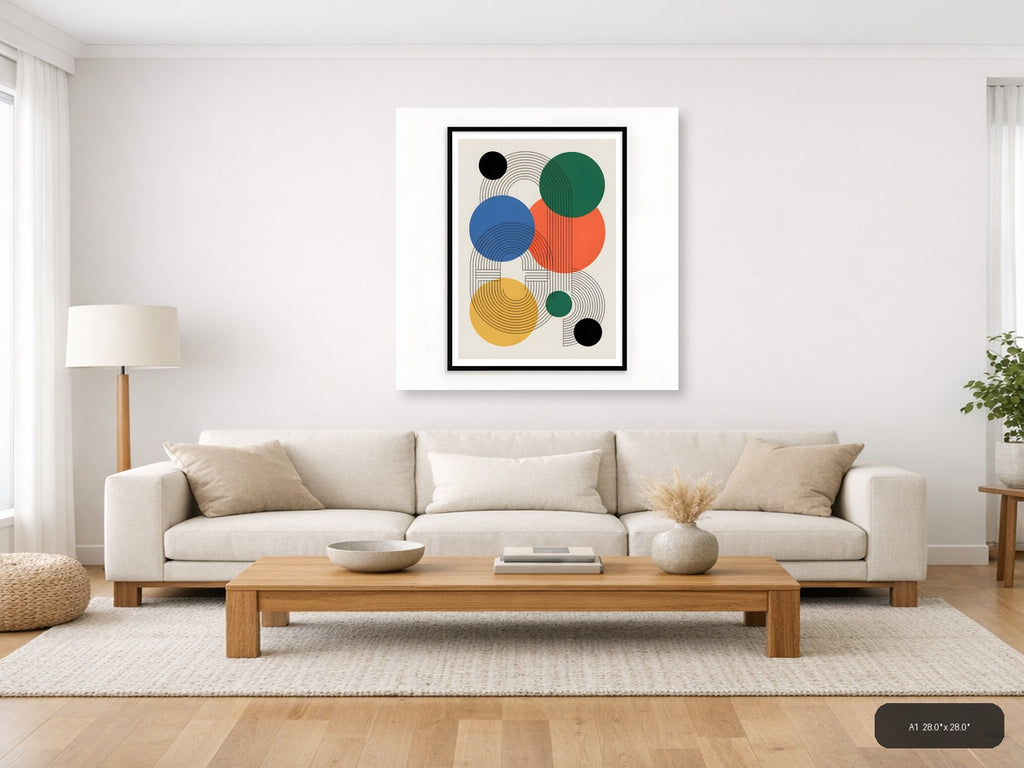 Colourful Geometric Circles Line Art Wall Art — A1 / Living Room