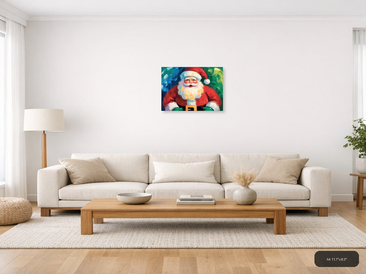 Abstract Santa Claus Portrait Colorful Holiday Wall Art — A4 / Living Room