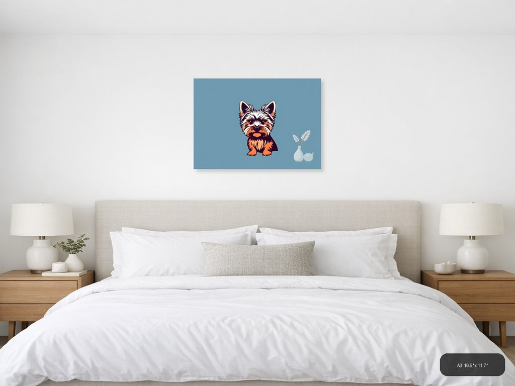 Cute Terrier Dog Minimalist Blue Wall Art — A3 / Bedroom