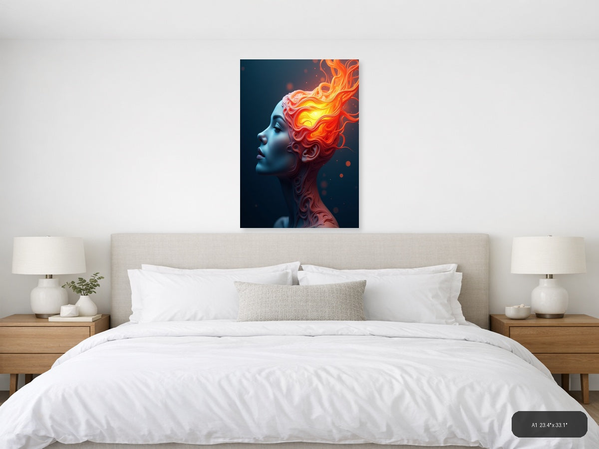 Abstract Fiery Head Portrait - Modern Digital Wall Art — A1 / Bedroom