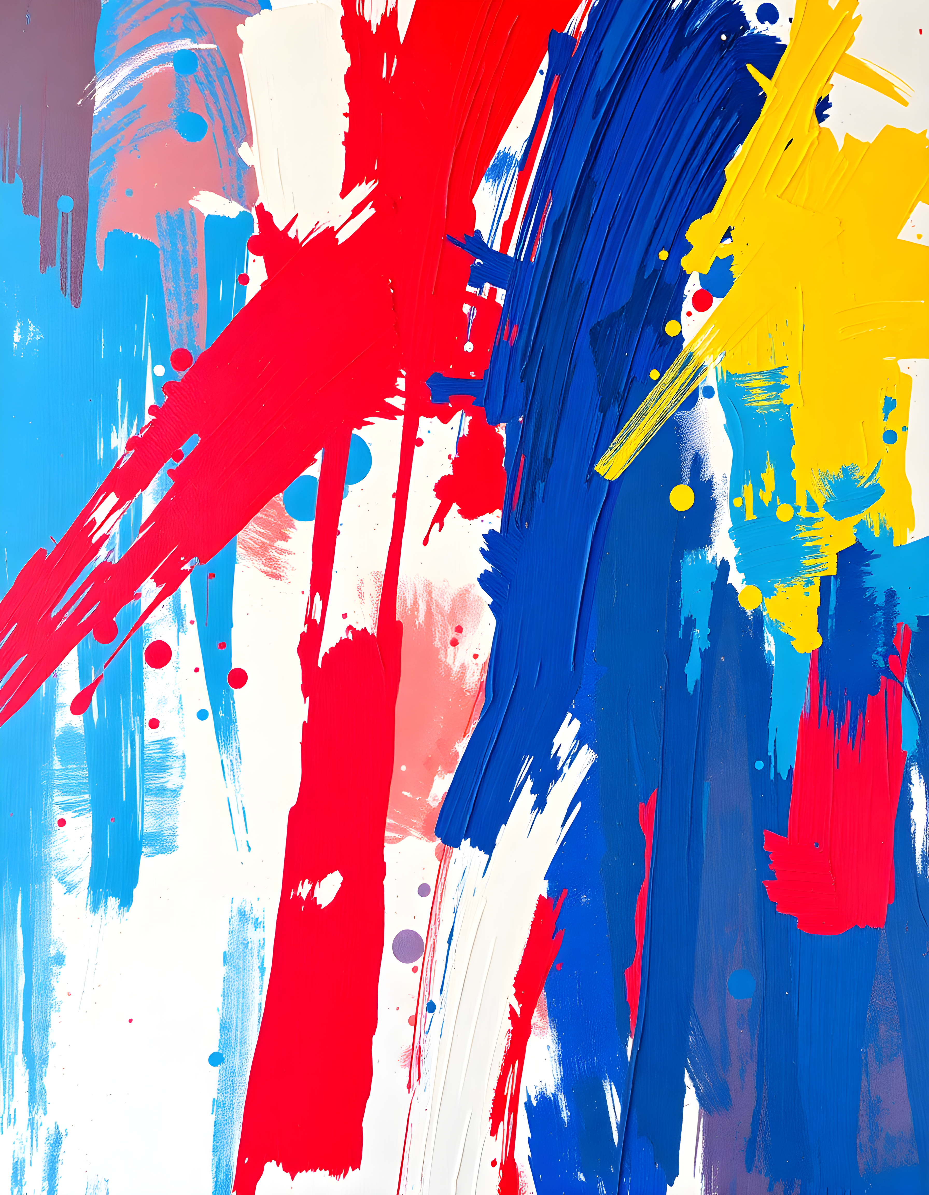 Bold Red, Blue & Yellow Abstract Brushstrokes Wall Art