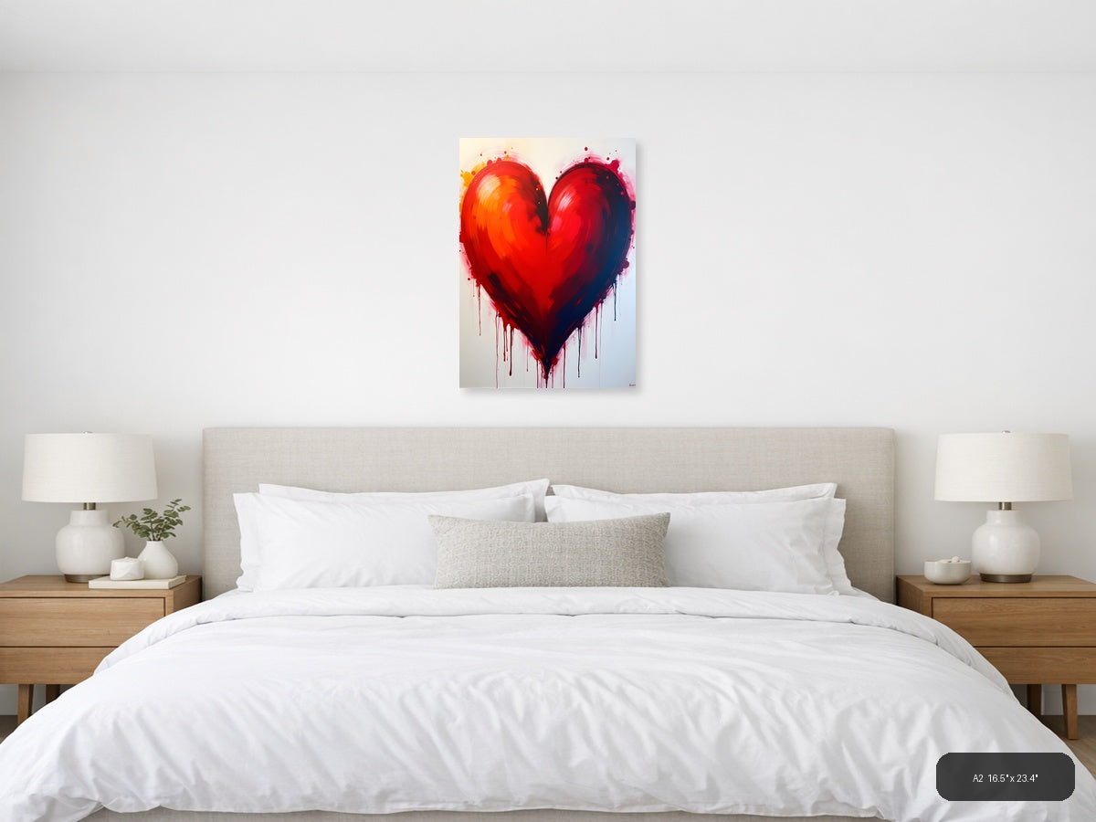 Abstract Red Heart with Dripping Paint Wall Art — A2 / Bedroom