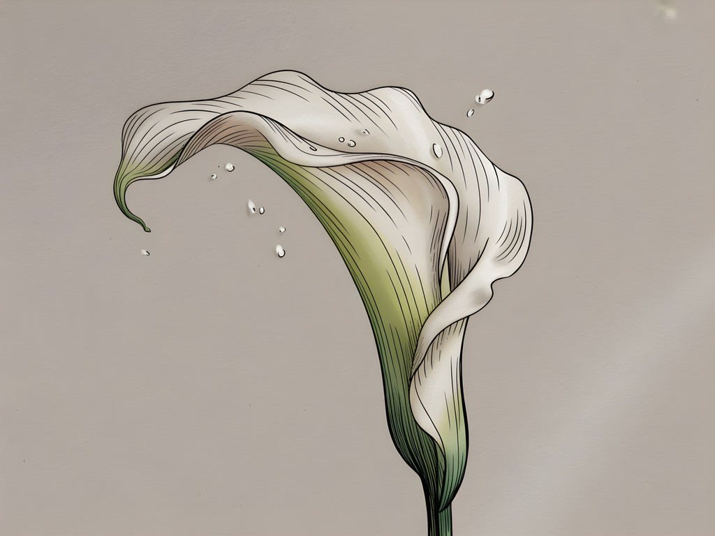 White Calla Lily with Water Drops Line Art Wall Art