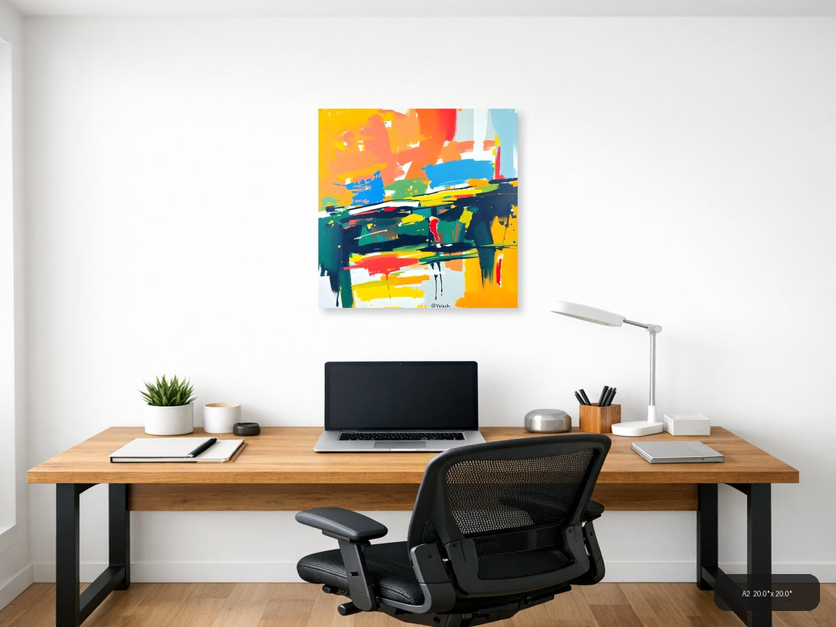 Vibrant Abstract Brushstrokes Colorful Modern Wall Art — A2 / Office