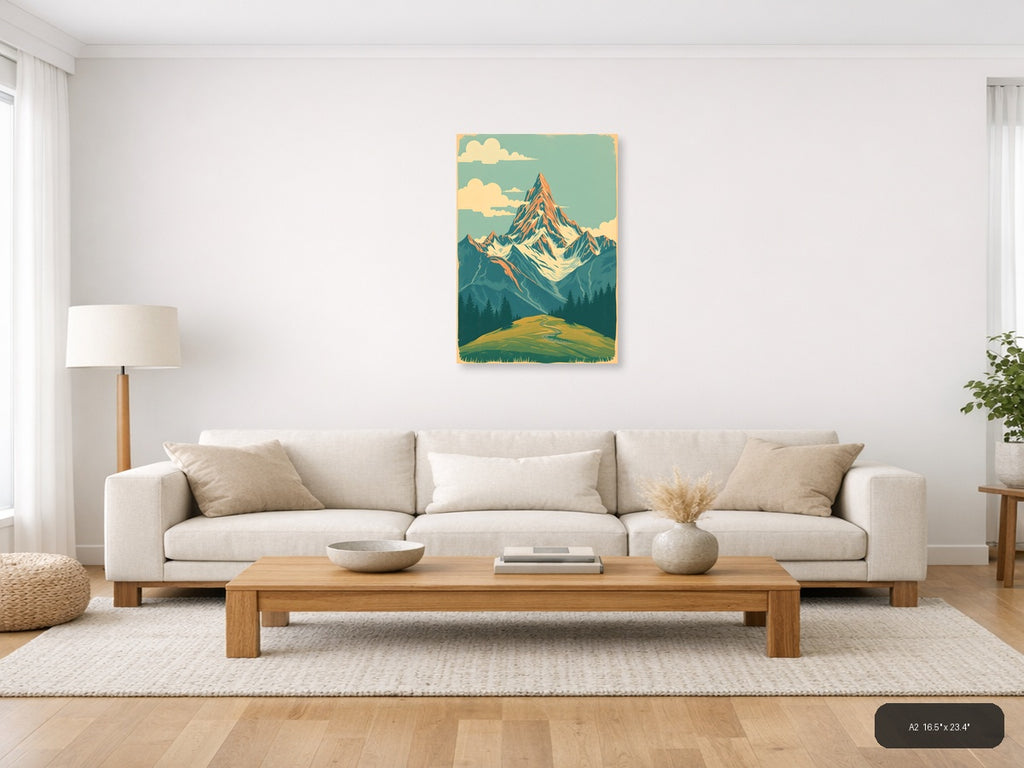 Vintage Mountain Peak Landscape Poster Wall Art — A2 / Living Room