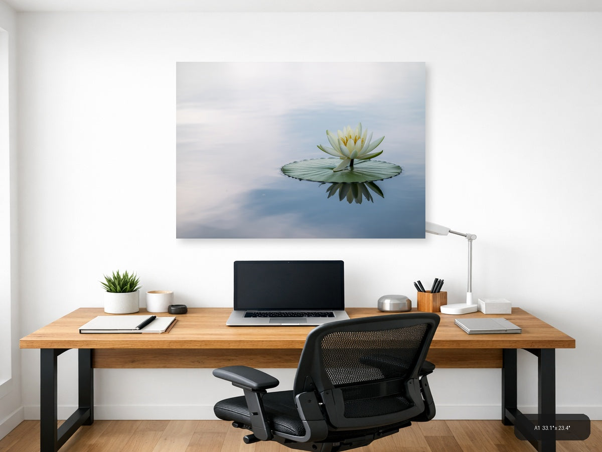 White Water Lily Reflection Minimalist Wall Art — A1 / Office