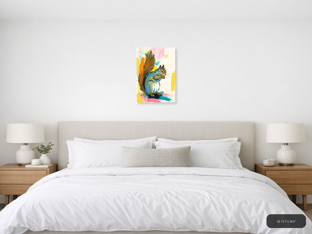 Colorful Abstract Squirrel Portrait Wall Art — A3 / Bedroom