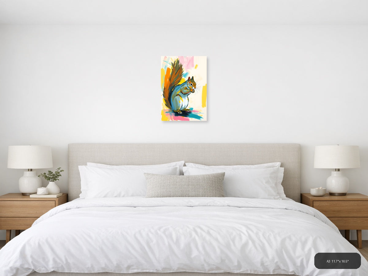 Colorful Abstract Squirrel Portrait Wall Art — A3 / Bedroom