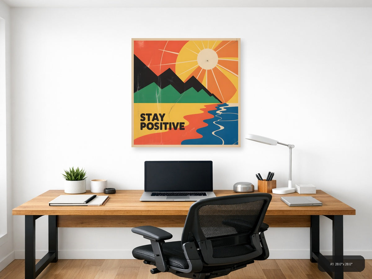 Vintage Retro Landscape with Sun and Mountains Wall Art — A1 / Office