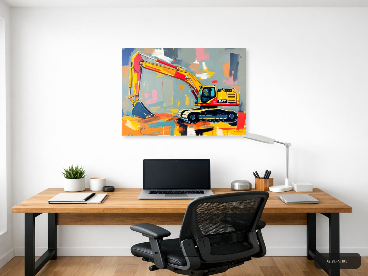Yellow Excavator Abstract Construction Wall Art — A2 / Office