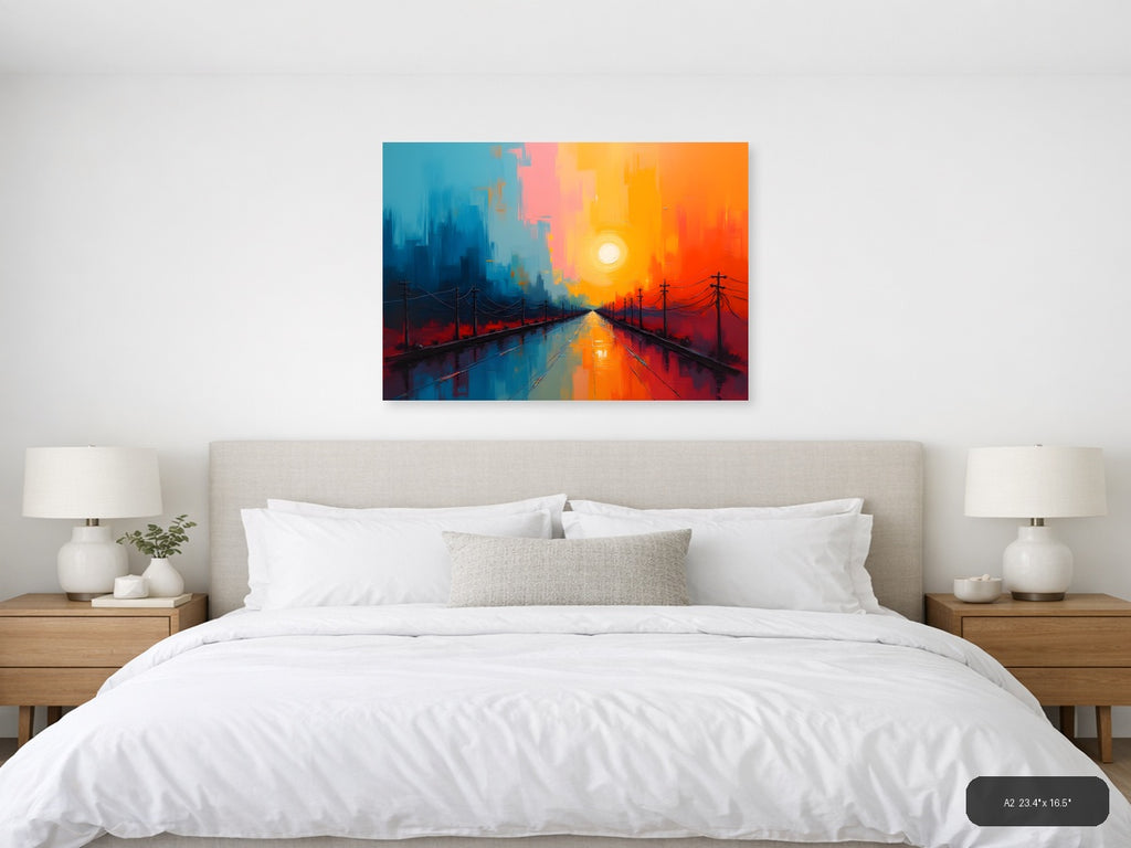 Abstract Sunset Highway with Power Lines Wall Art — A2 / Bedroom