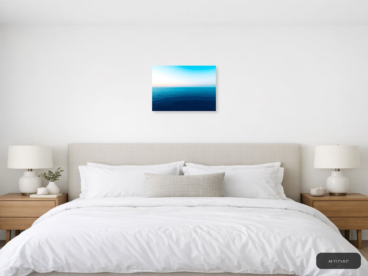 Minimalist Ocean Horizon Blue Water Wall Art — A4 / Bedroom
