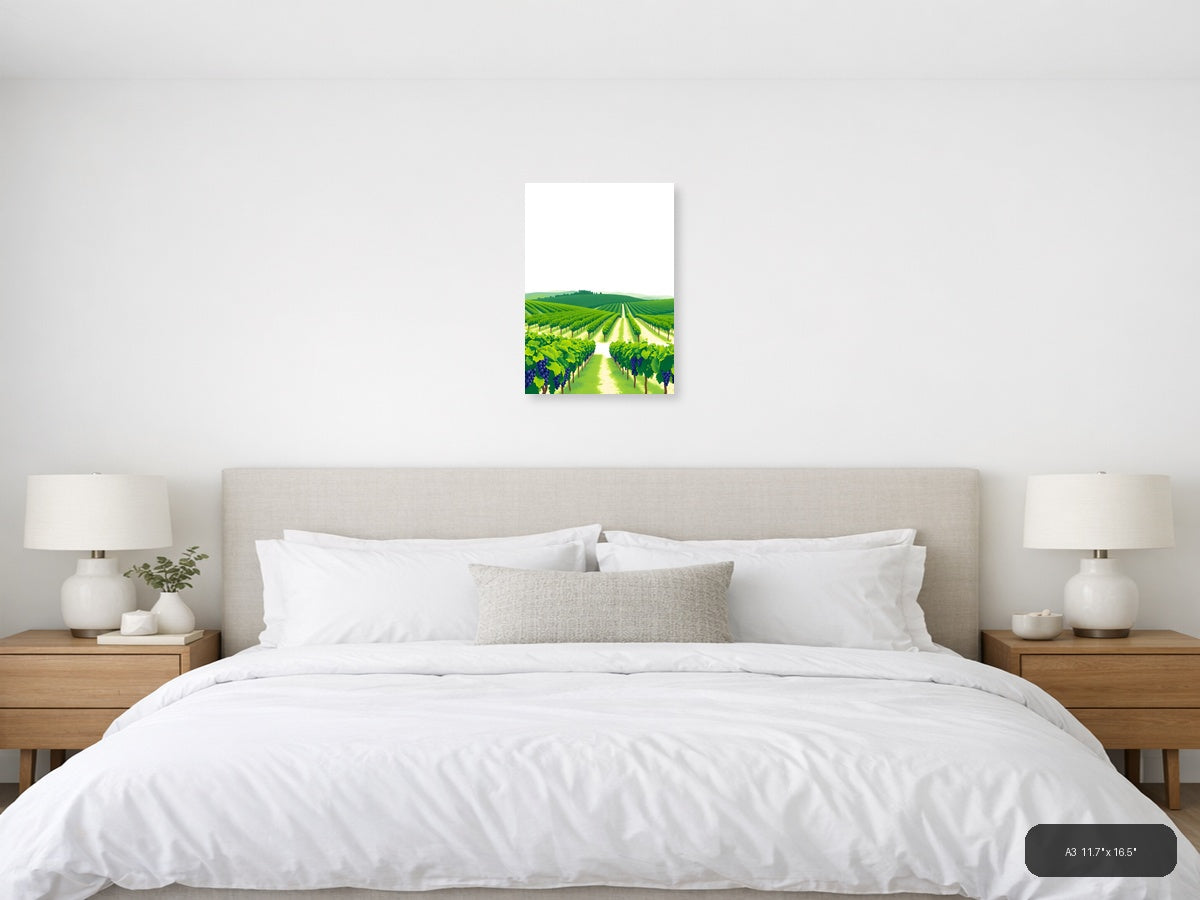 Minimalist Vineyard Landscape with Rolling Hills Wall Art — A3 / Bedroom