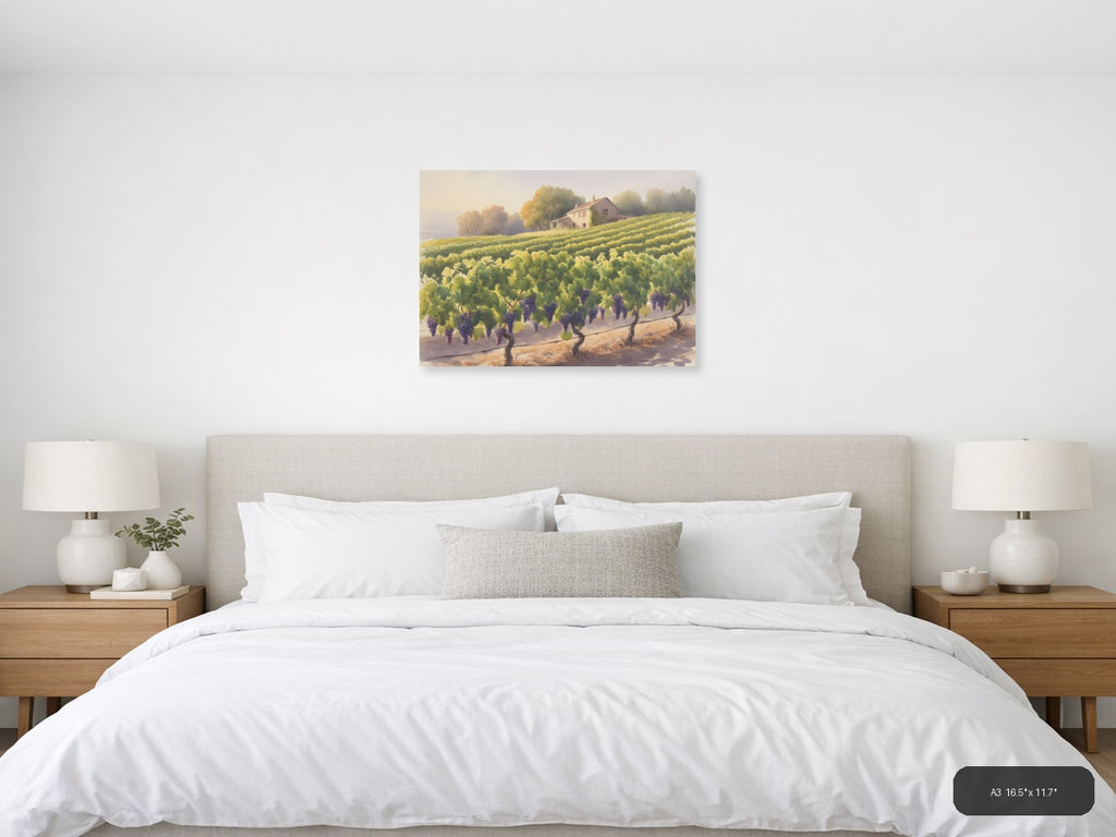 Tuscan Vineyard Watercolor Landscape Wall Art — A3 / Bedroom