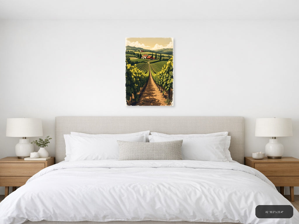 Vintage Vineyard Landscape with Farmhouse Wall Art — A2 / Bedroom
