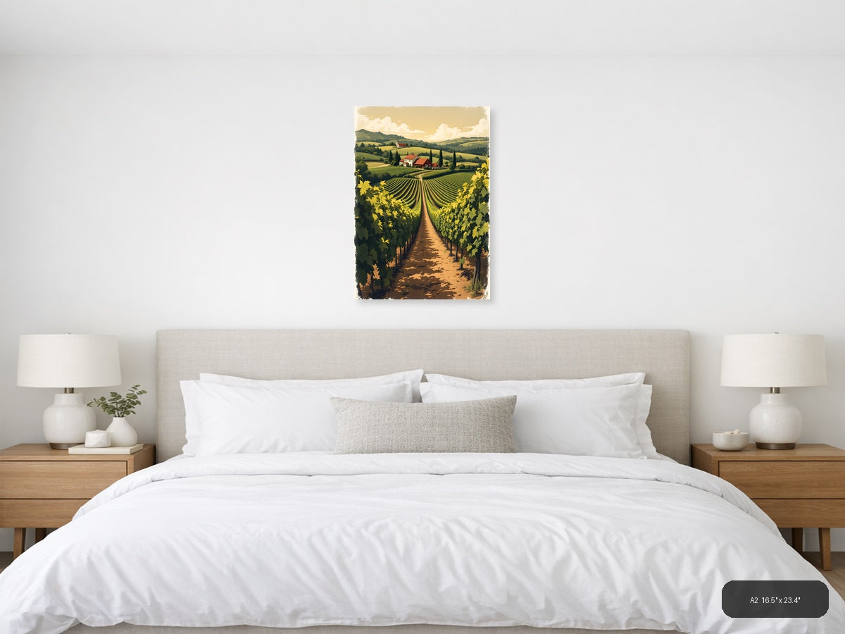 Vintage Vineyard Landscape with Farmhouse Wall Art — A2 / Bedroom