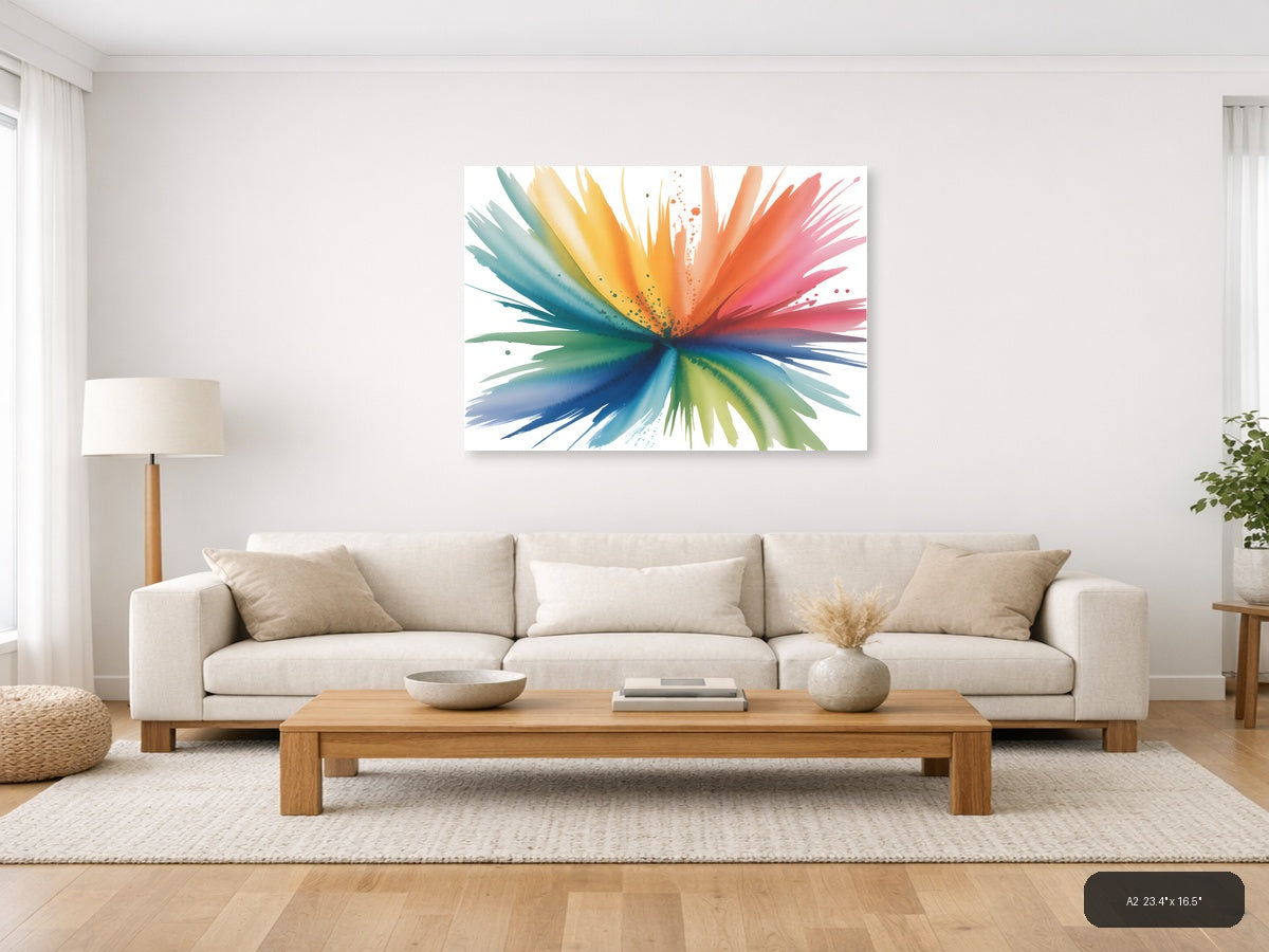 Rainbow Watercolor Burst Abstract Splash Wall Art — A2 / Living Room