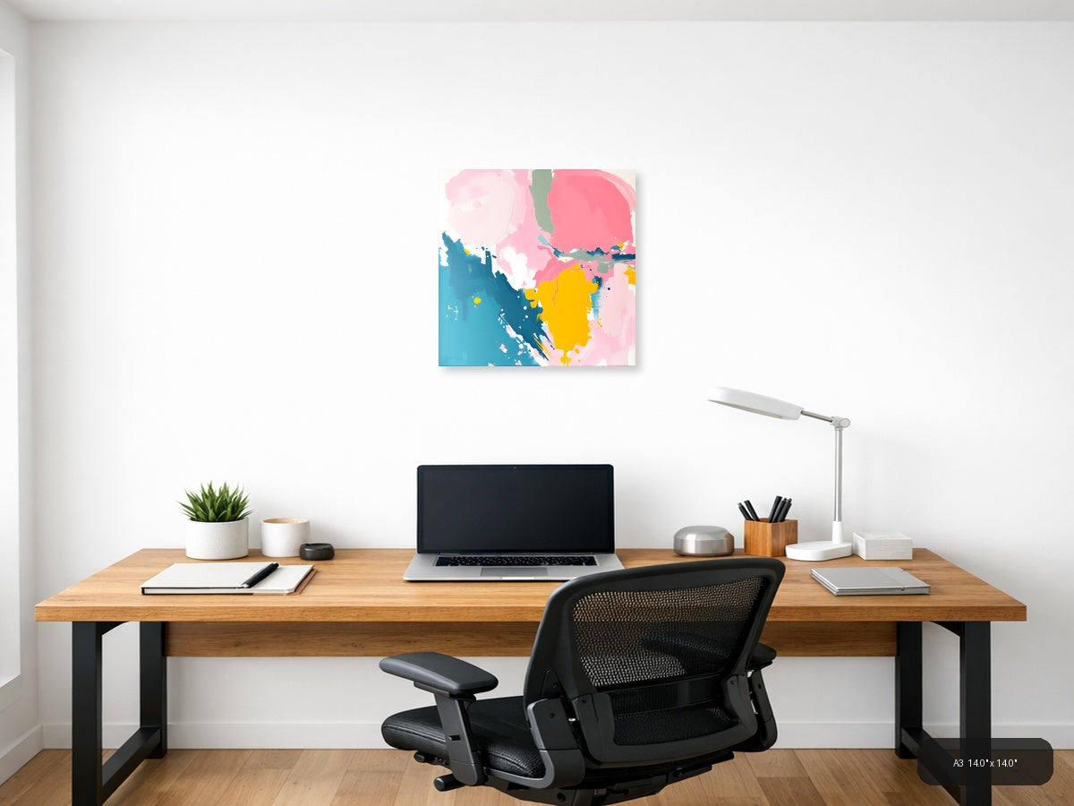 Abstract Profile in Pink, Blue & Yellow Wall Art — A3 / Office