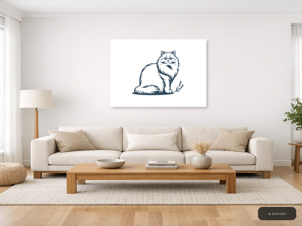 Minimalist Persian Cat with Mustache Wall Art — A2 / Living Room