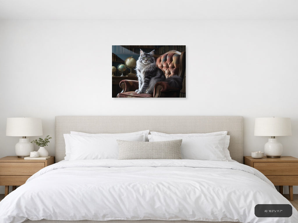 Majestic Gray Tabby Cat Portrait Photography Wall Art — A3 / Bedroom