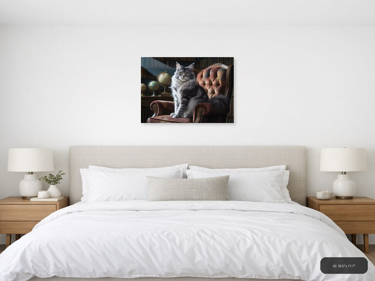 Majestic Gray Tabby Cat Portrait Photography Wall Art — A3 / Bedroom