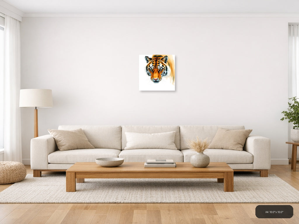 Tiger Face Watercolor Portrait Square Wall Art — A4 / Living Room
