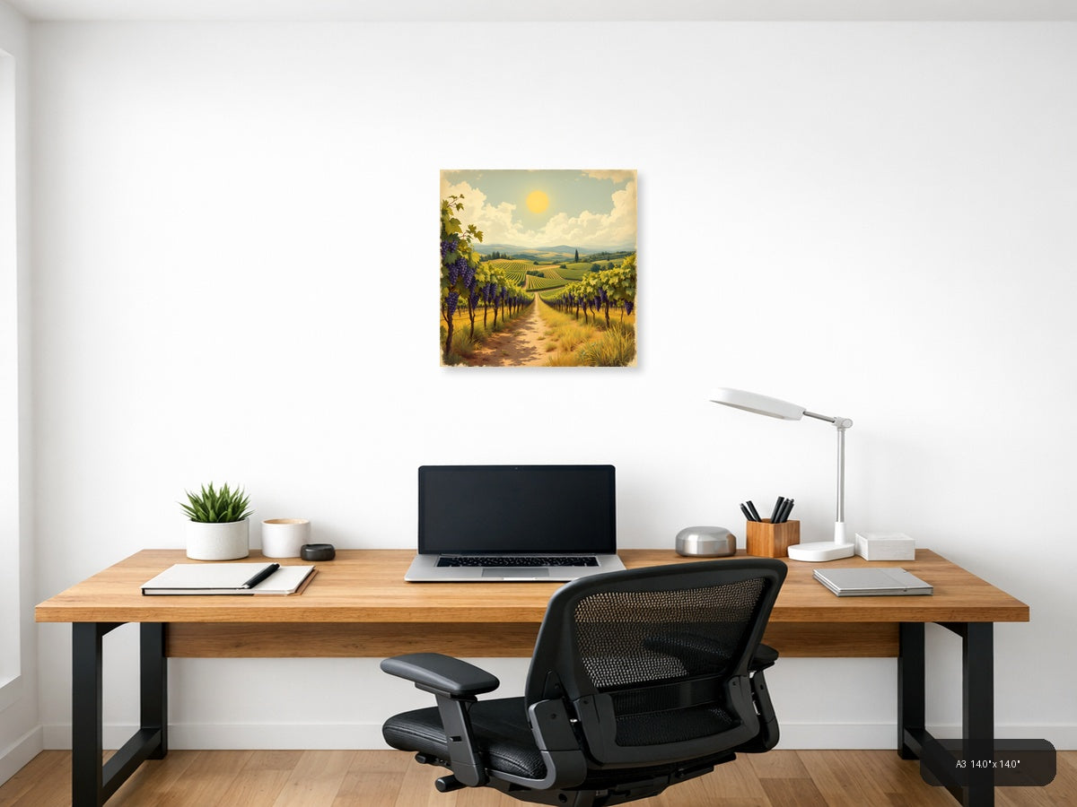 Vintage Tuscan Vineyard Landscape with Purple Grapes Wall Art — A3 / Office