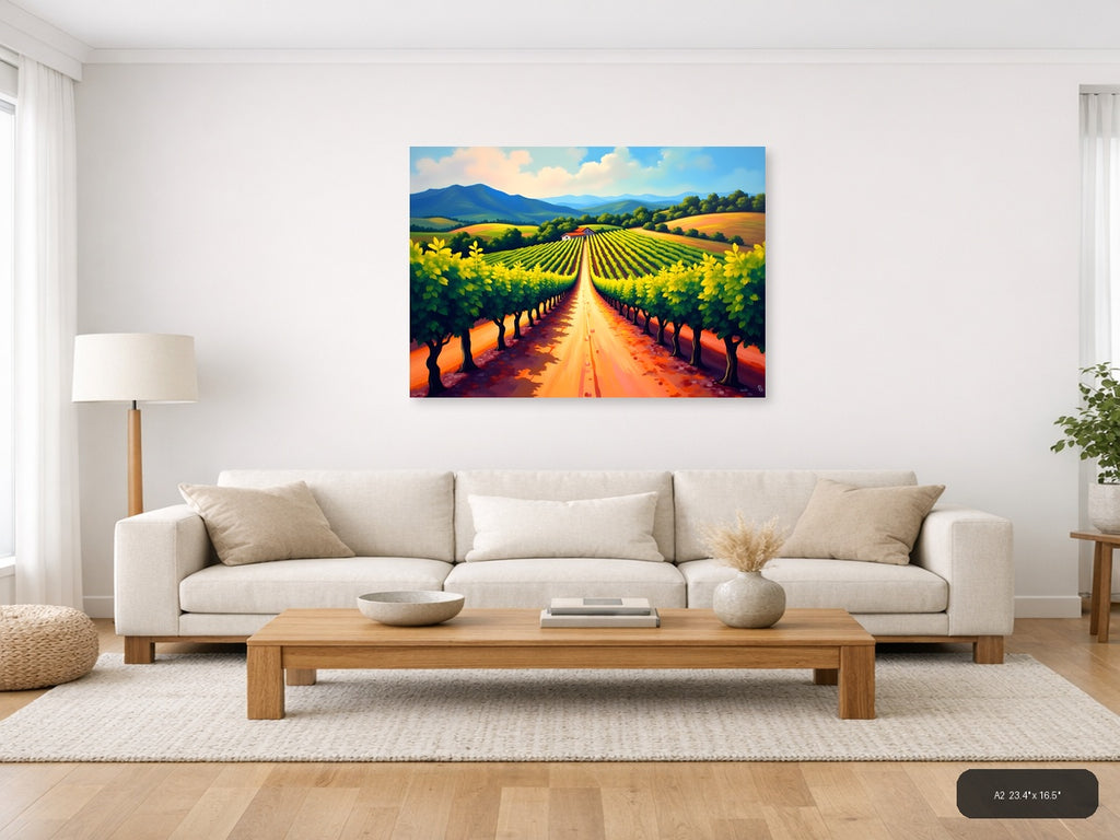 Vineyard Path Abstract Landscape Wall Art — A2 / Living Room
