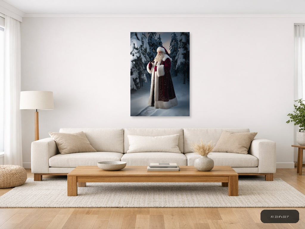Santa in Snowy Forest Portrait Photography Wall Art — A1 / Living Room