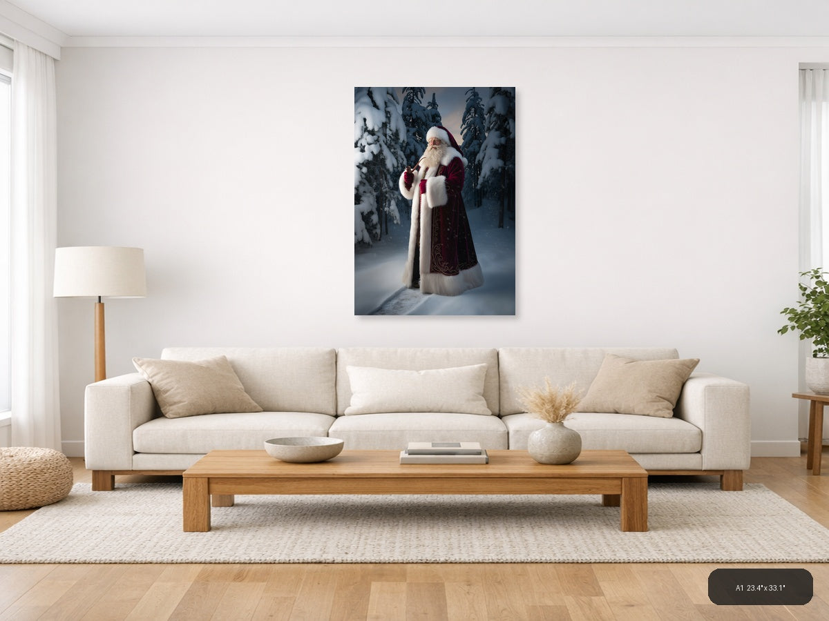 Santa in Snowy Forest Portrait Photography Wall Art — A1 / Living Room