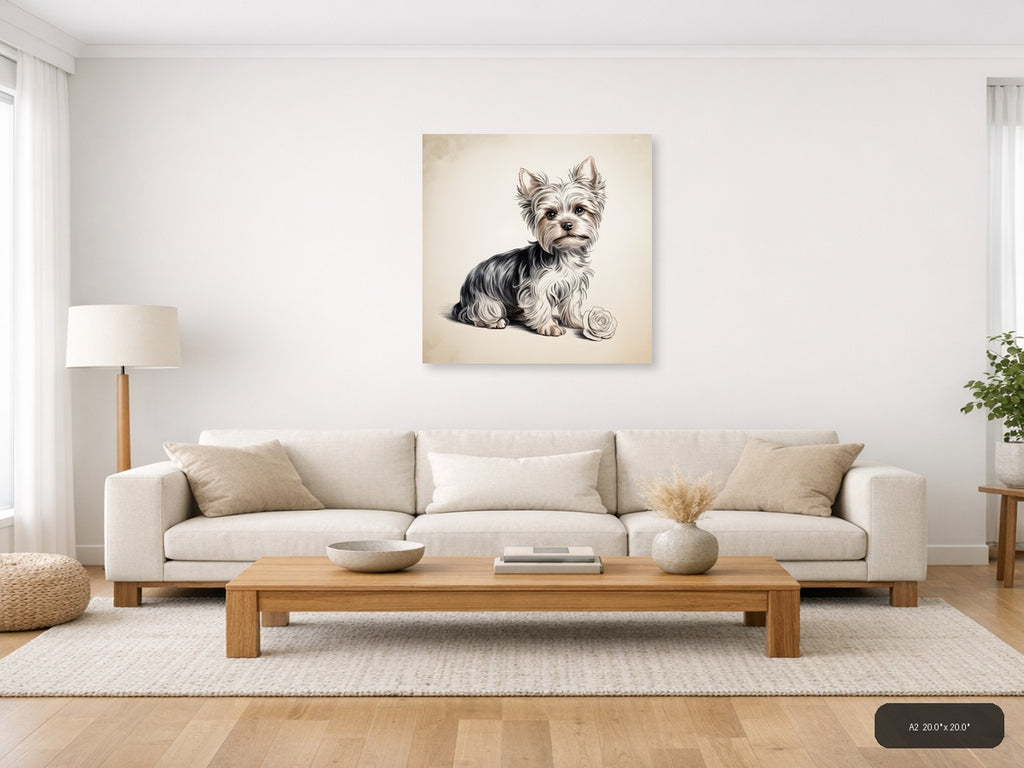 Cute Terrier with Rose Line Art Wall Art — A2 / Living Room