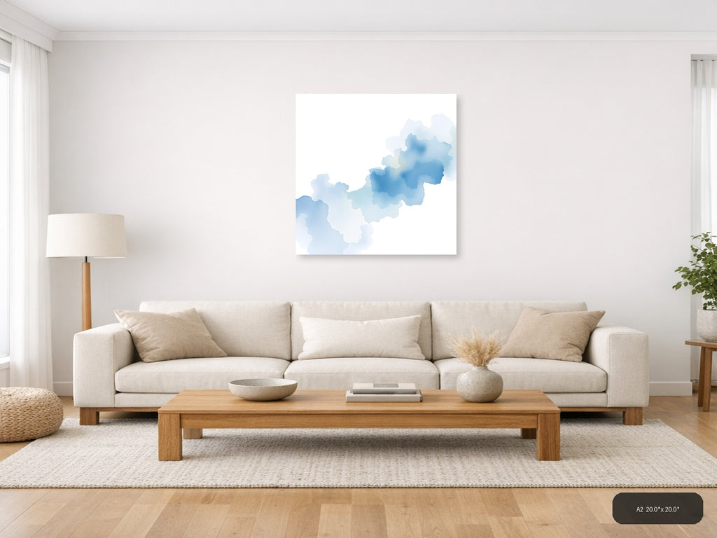 Blue Watercolor Cloud Formations Abstract Wall Art — A2 / Living Room